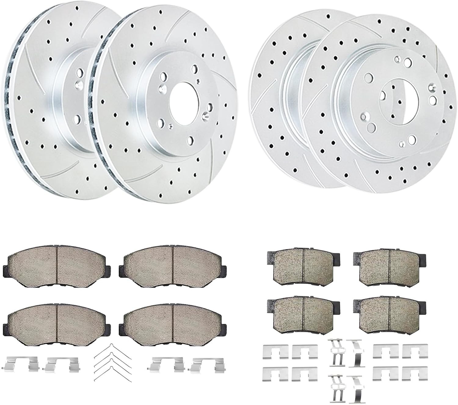 Front Rear Brake Kit for 2.4L Accord Drilled Slotted Rotors Ceramic Pads