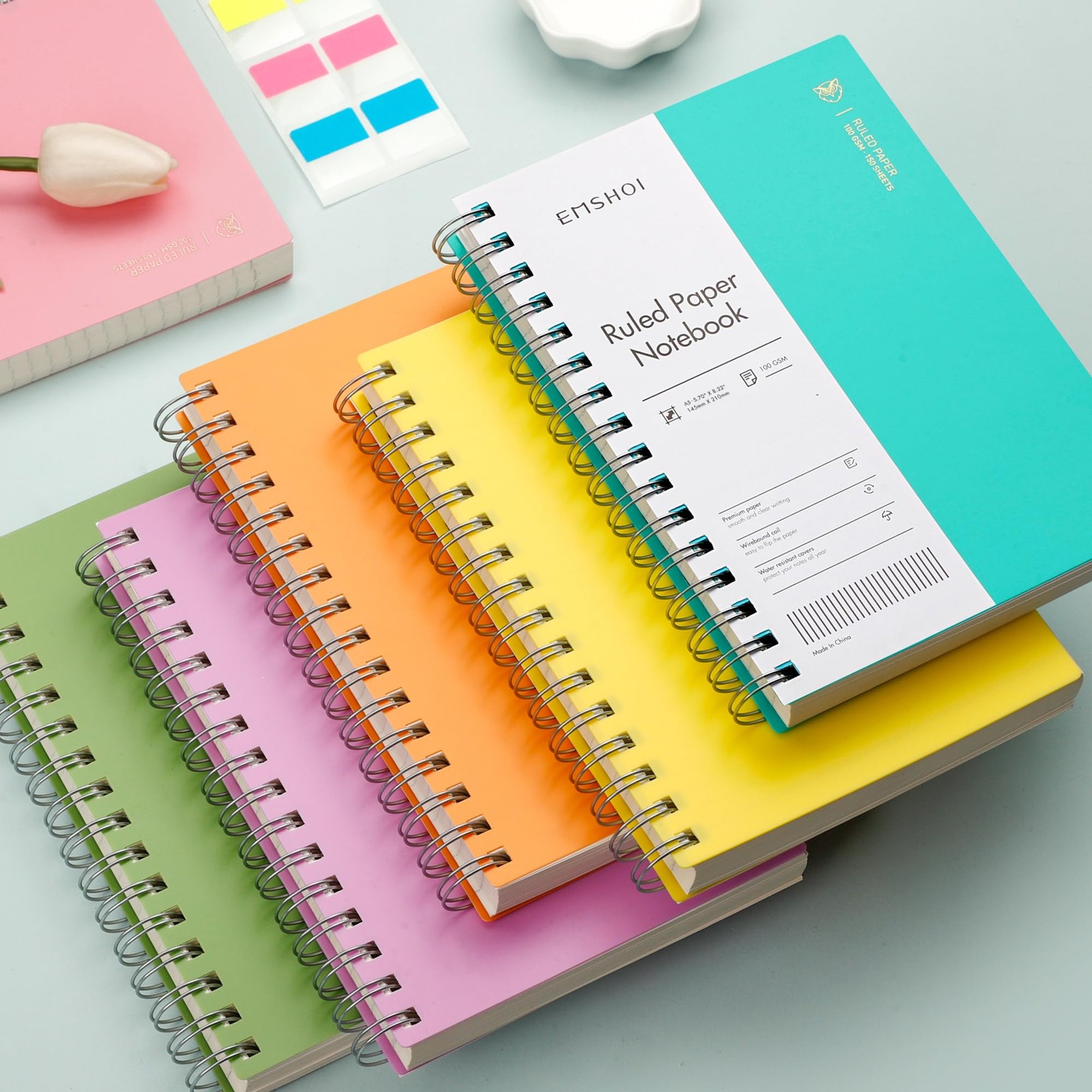 A5 Green Blank Book 300 Pages Thick Spiral Notebook Waterproof Cover