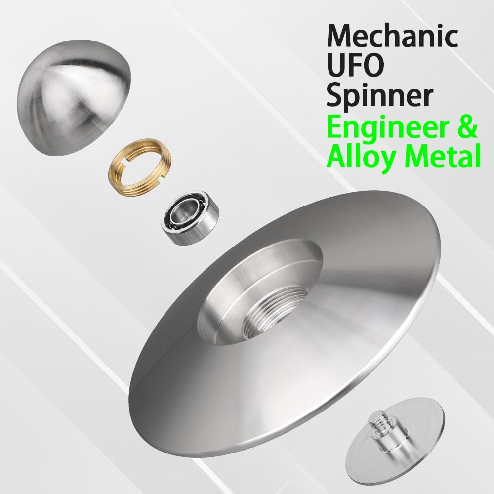 UFO Fidget Spinner Toy for Kids Adults, Alloy Metal 0.5 inches, Silver
