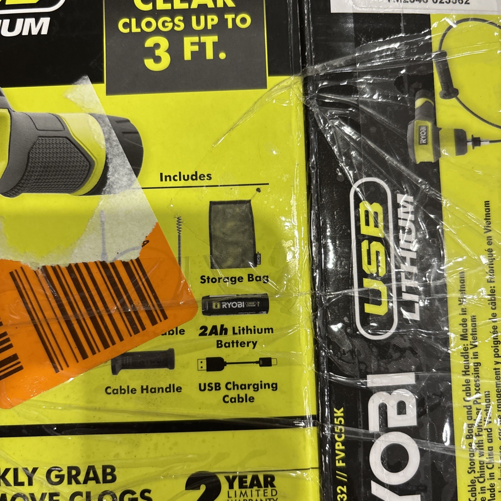 NEW Ryobi Lithium 3’ Drain Auger Kit UsbC 2AH Cordless FVPC55K Full Kit