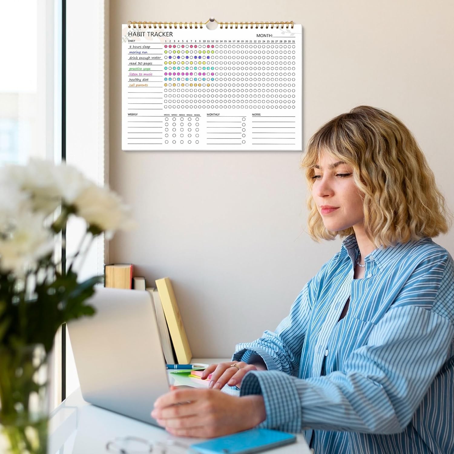 Habit Tracker Calendar – 12 Months Undated Daily Goal and beige