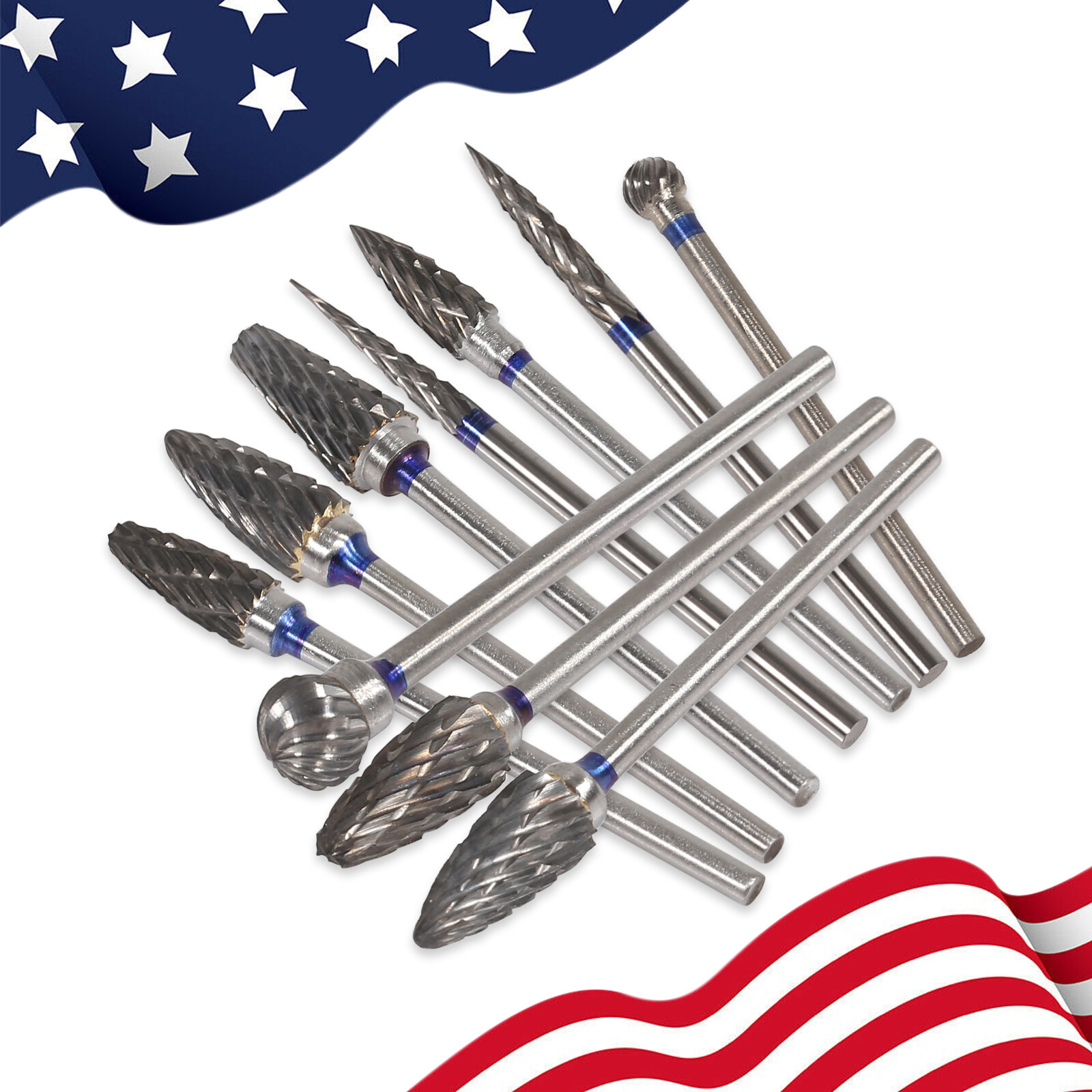 10Pcs Dental Lab 2.35MM Shank Polishing Straight Bur Drills Carbide Steel Burs