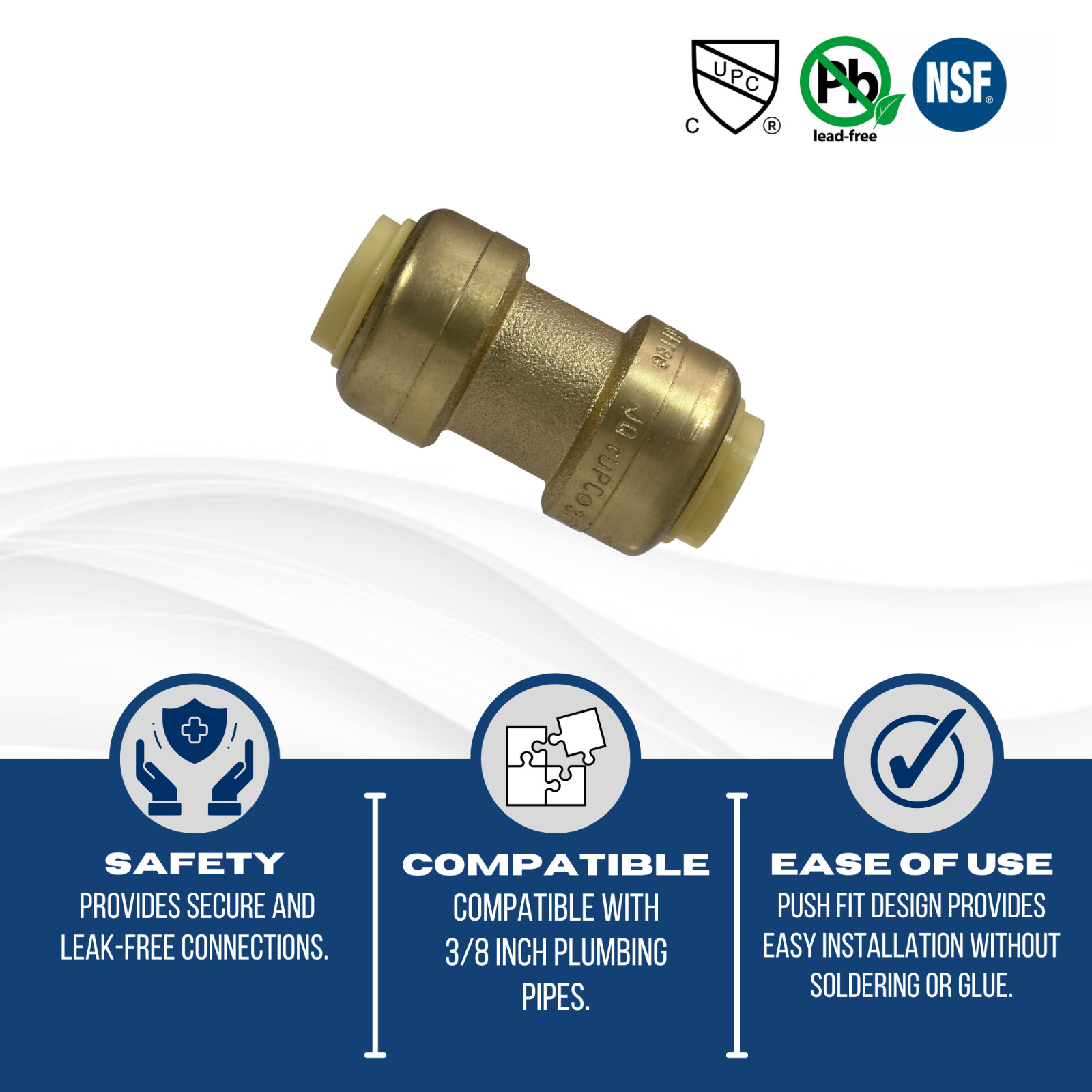 5 PIECES 3/8″ X 3/8″ PUSH FIT COUPLING – LEAD FREE BRASS