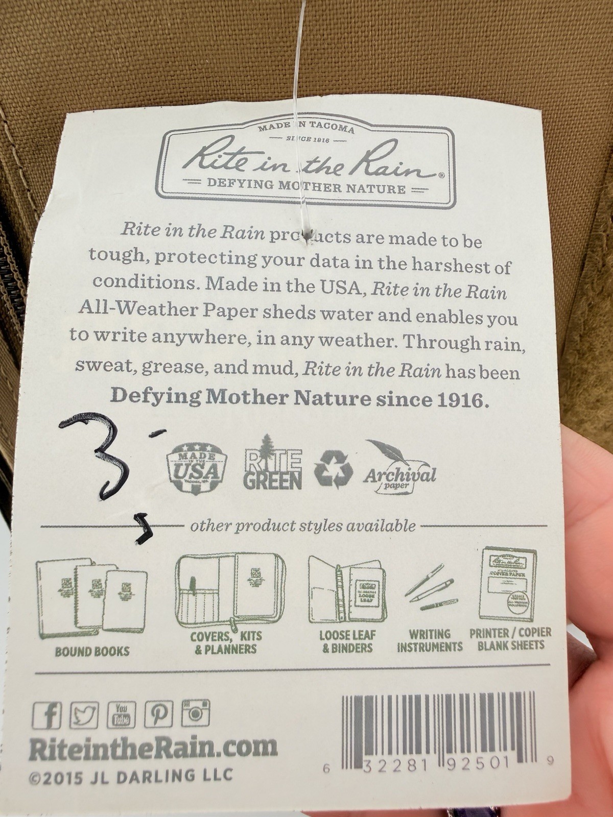 NEW Rite in the Rain 9250T Cordura Fabric All-Weather Day Planner 4 5/8x 7″ Hike