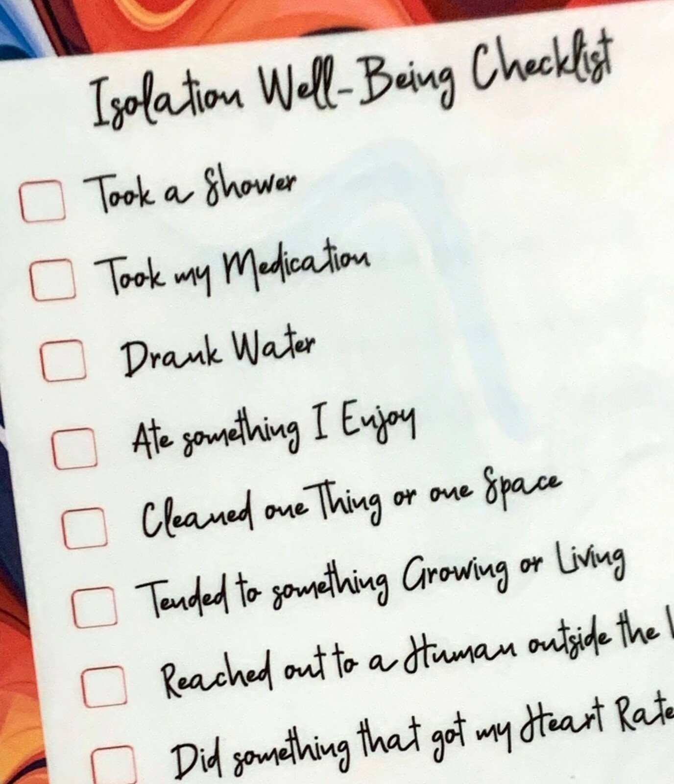 Isolation Well-Being Checklist Dashboard Insert 4 use with Erin Condren Planner