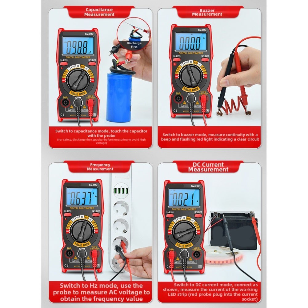 Digital Multimeter with Backlight and Auto Power Off for AC DC Voltage Current