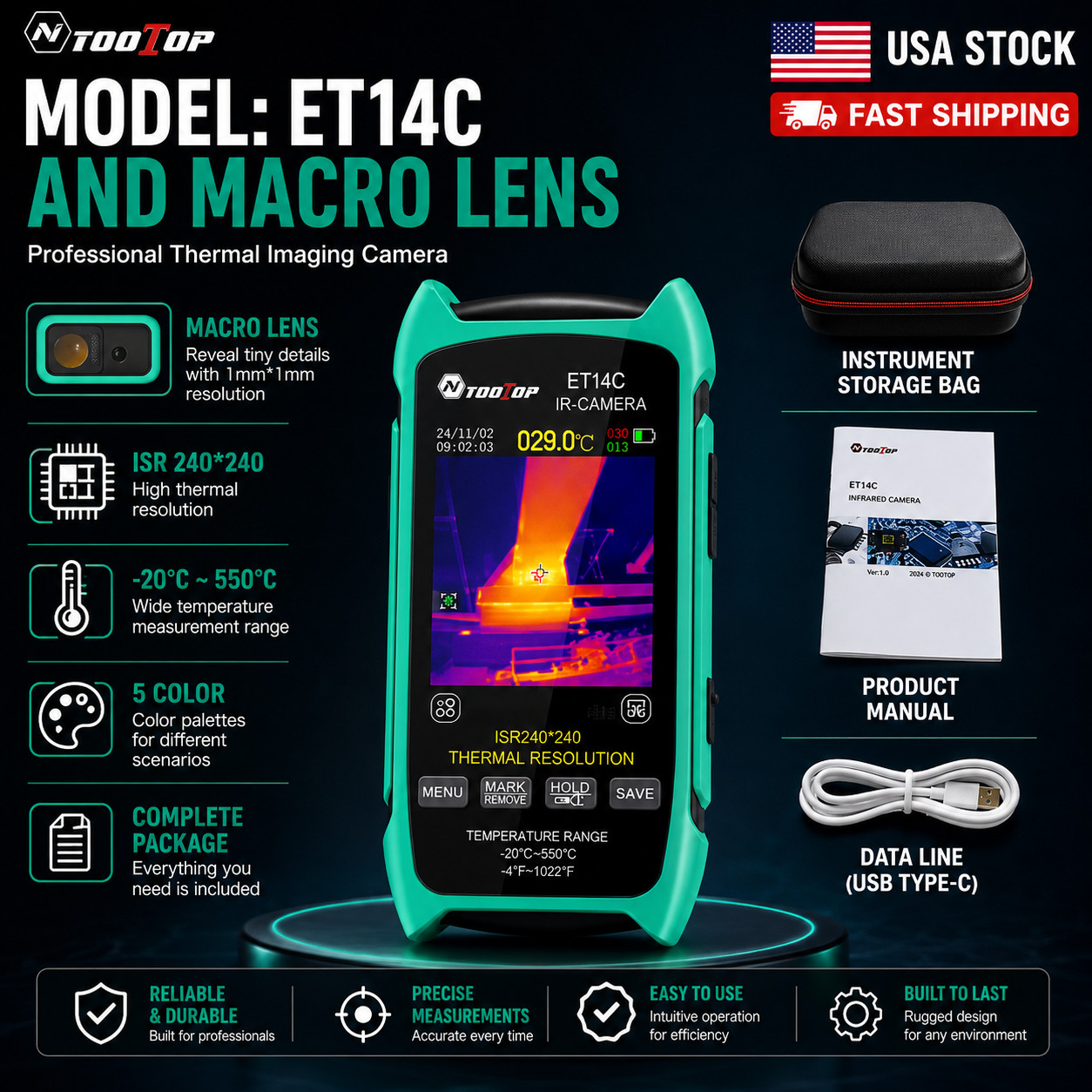 Thermal Imager IR Camera Multimeter 256*192 3.5Inch Screen Voltmeter USB PC 2IN1