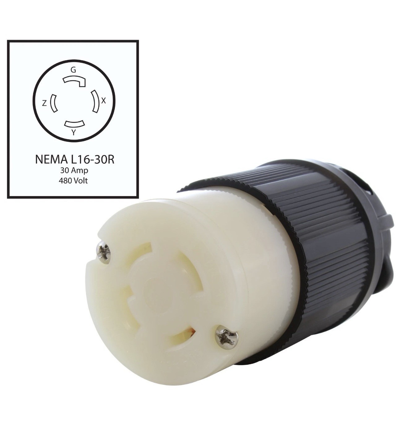 NEMA L16-30R – 3-Phase 30A, 480V Locking Female Connector in Black
