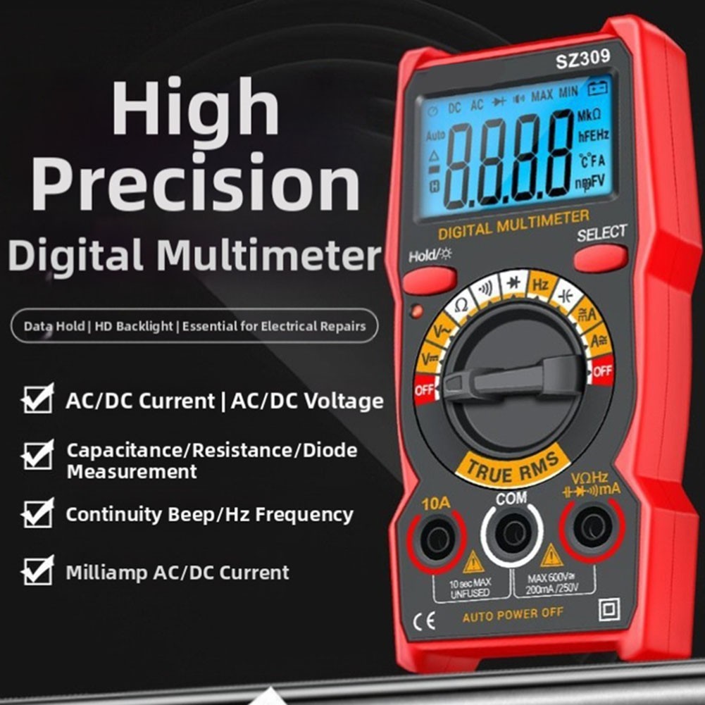 Digital Multimeter with Backlight and Auto Power Off for AC DC Voltage Current