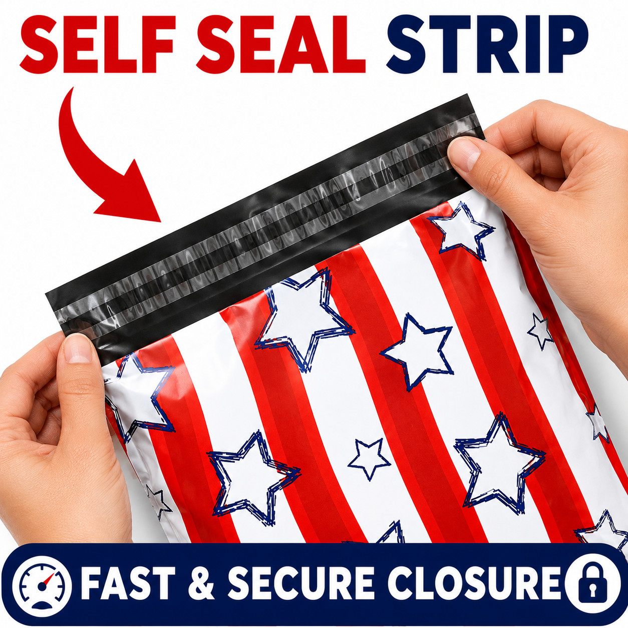 Stars & Stripes Poly Mailers 10×13 Patriotic Shipping Bags Self Seal
