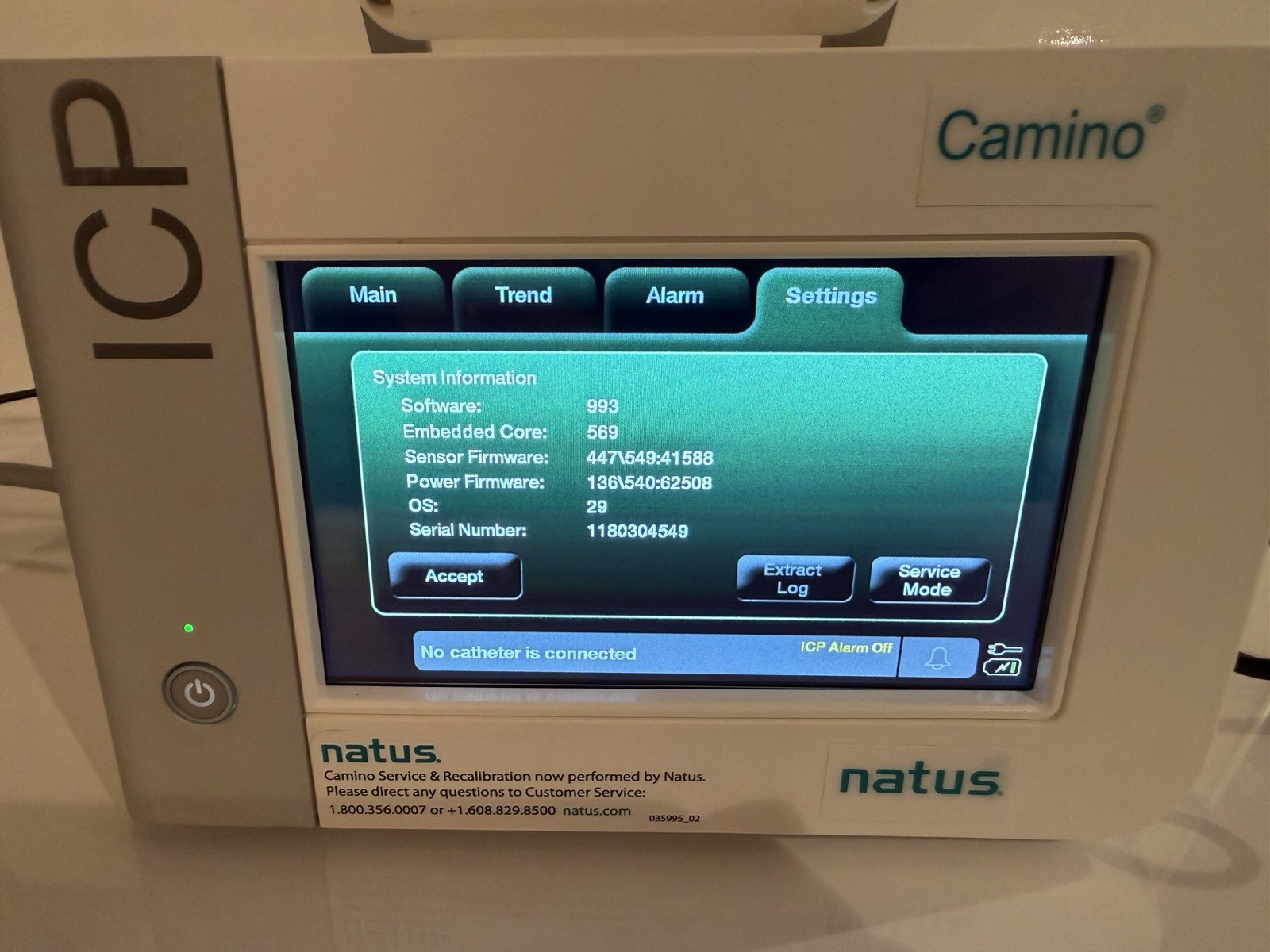 Natus Camino Integra CAM02 ICP Monitor, CAMCABL, And MONPWR ac Power Adapter