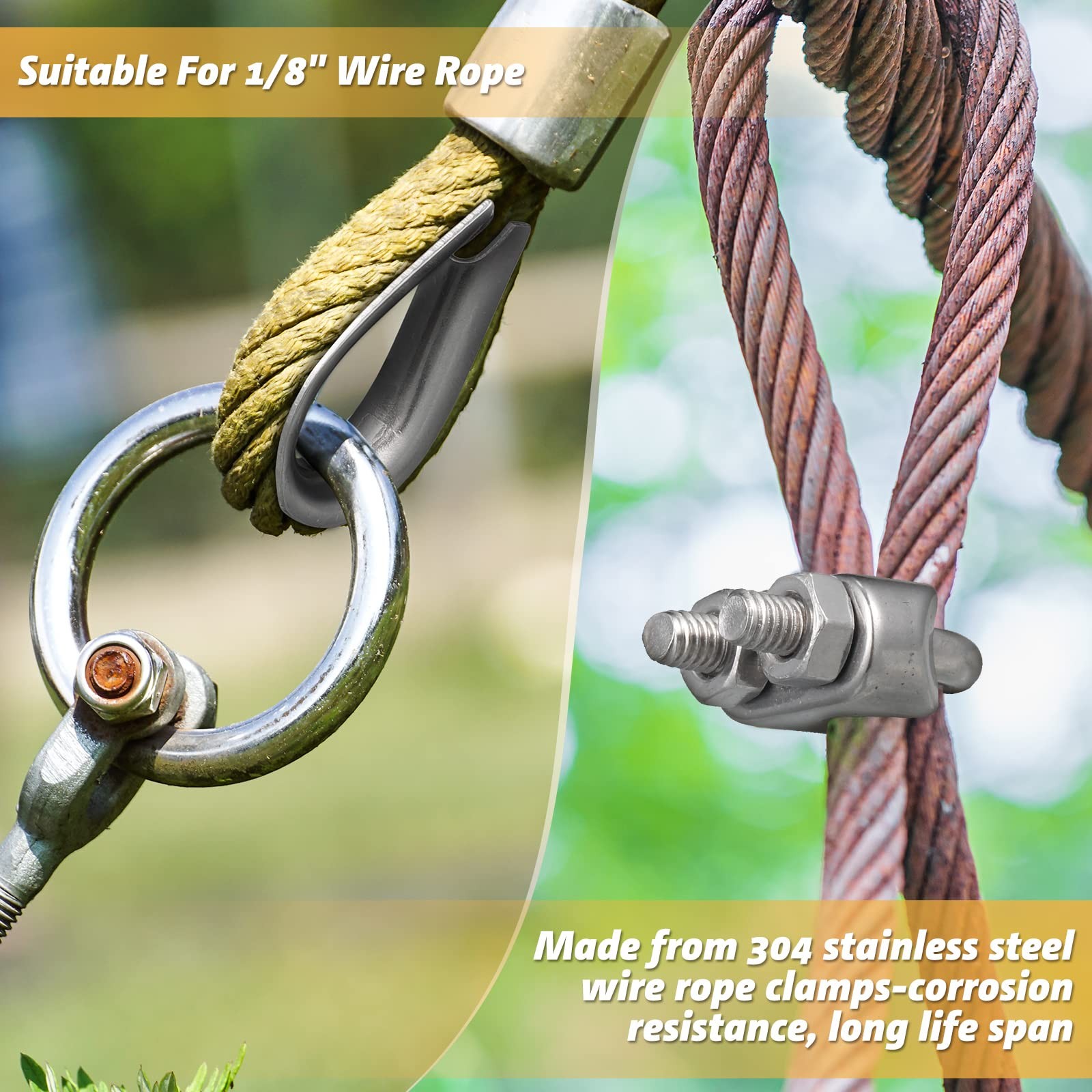 40 Pcs 1/8» Wire Cable Clamps Kit M3 Rope Clip Braided Kit Metal Stainless S…