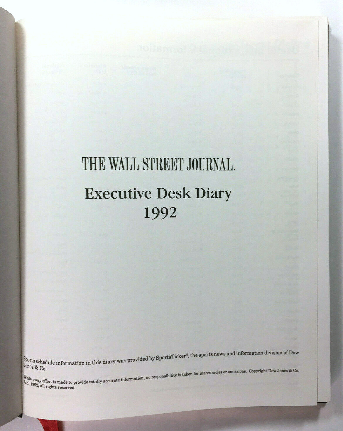 1992 The Wall Street Journal Executive Desk Diary Unused Letts Of London Leather