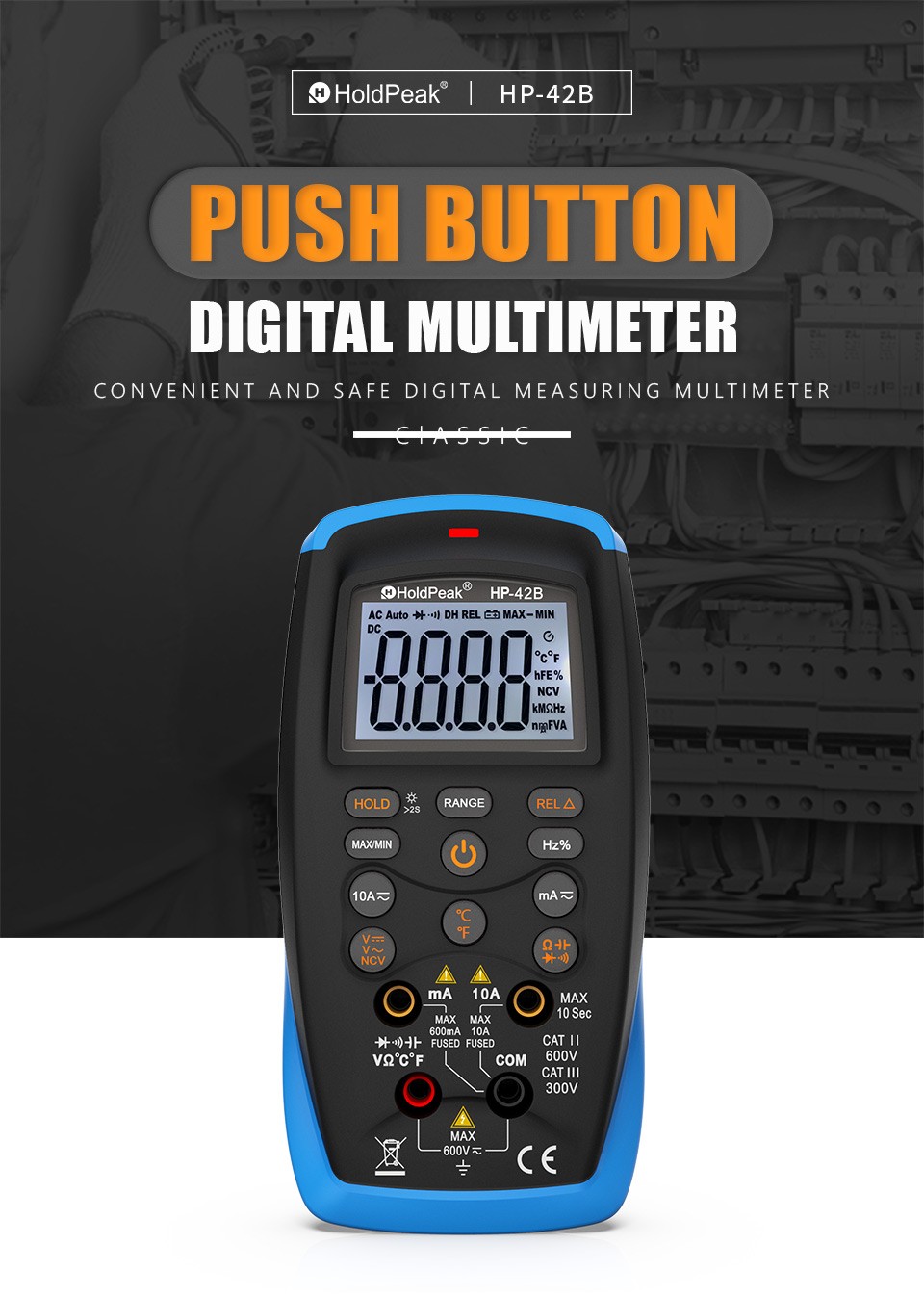 HoldPeak Auto-ranging Digital Multimeter True RMS NCV Voltage Capacitance Tester
