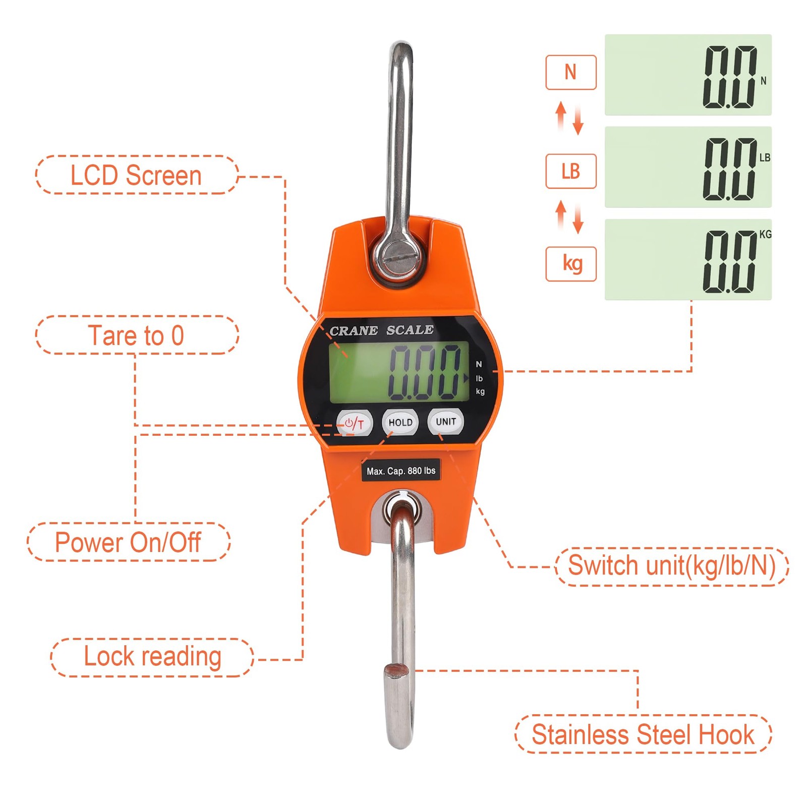 660lb 300kg Digital Crane Scale LCD Handheld Hanging Weight Scale Heavy Duty…