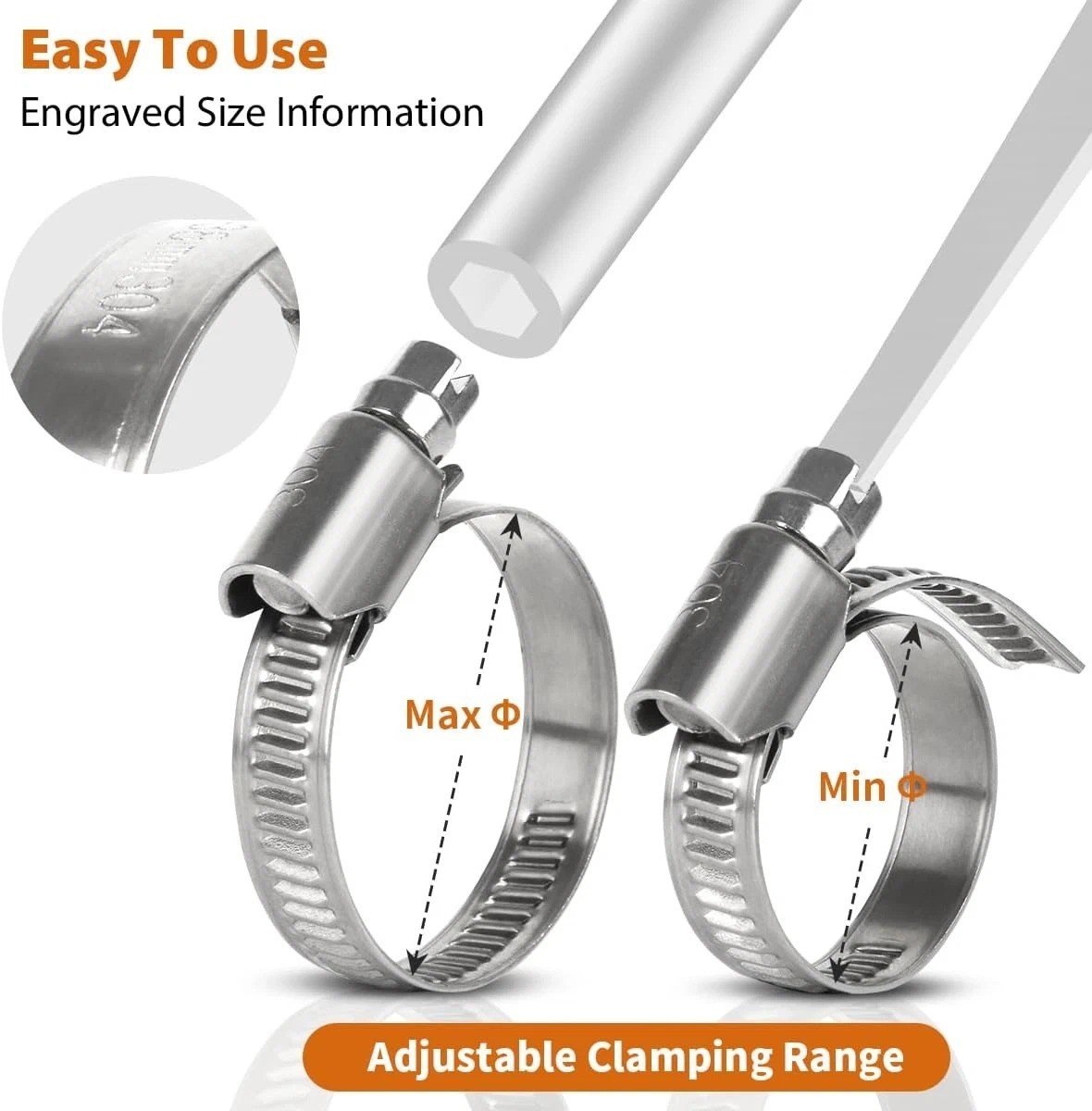100 PCS Heavy Duty Stainless Steel Hose Clamps Assortment Kit 1/4″- 1-1/2″(6-38M