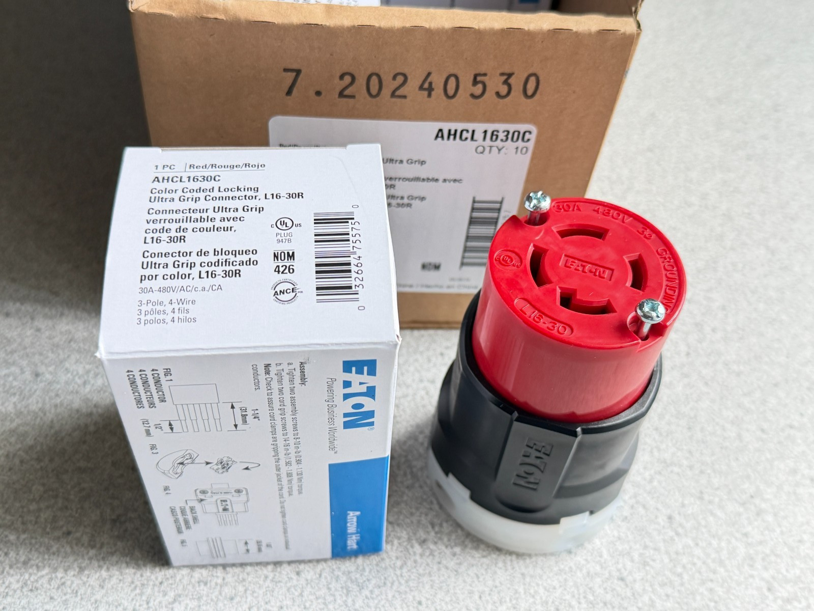 10 NEW Eaton AHCL1630C Red Locking Connector 30A 3Ph 480V 3-Pole 4-Wire L16-30R