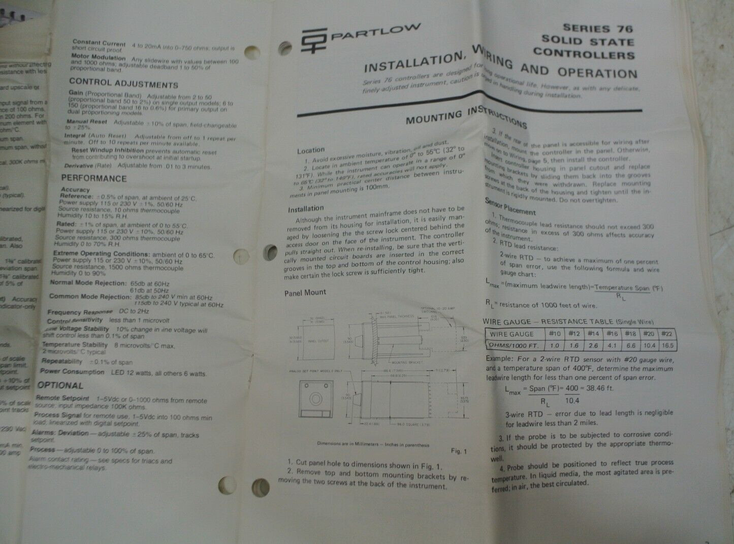 Partlow 76BA-1100-104-20-EI Solid State Controller 0/600 degree F Type J