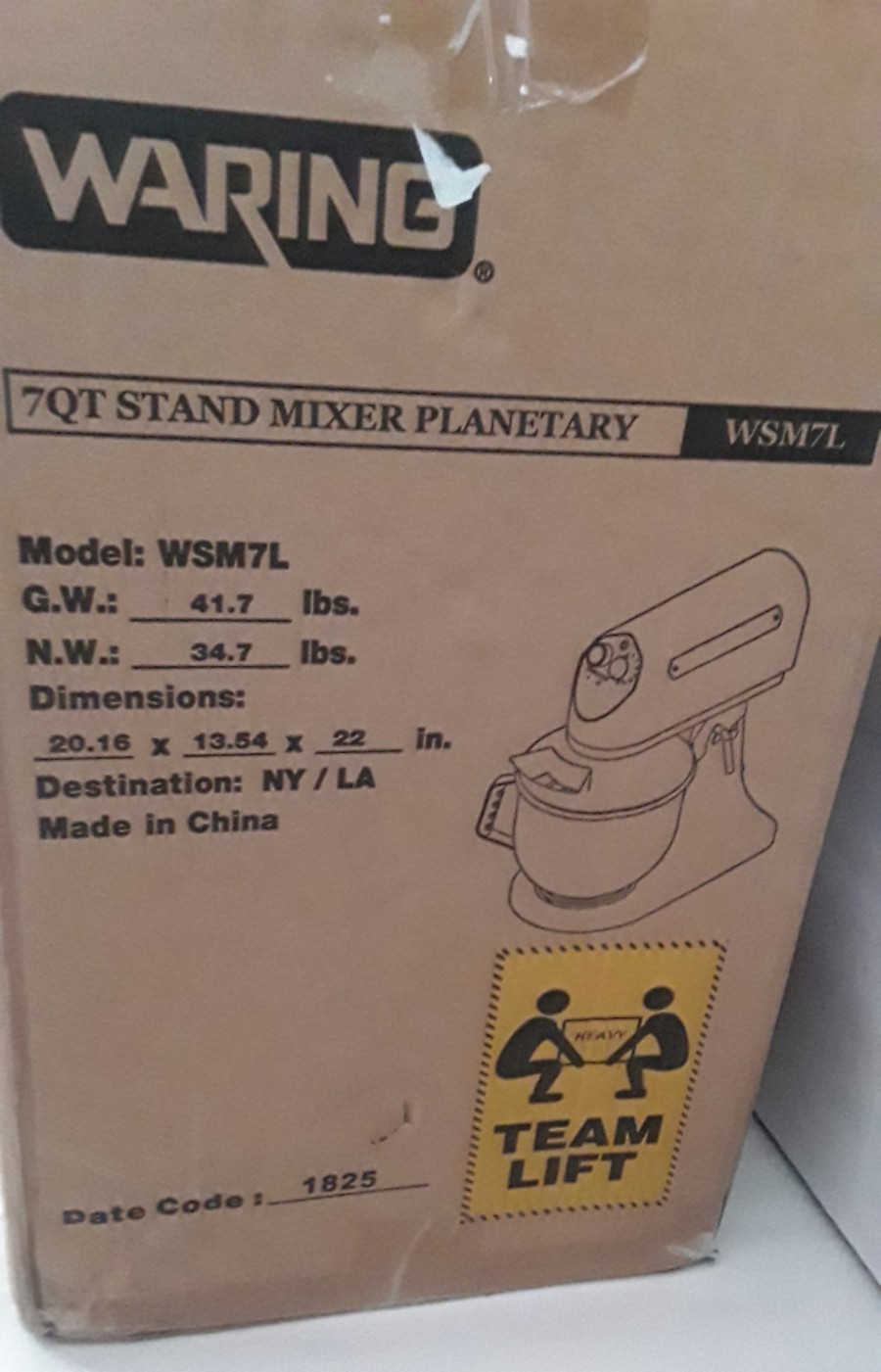 Brand New! WARING WSM7L Commercial Luna Planetary Countertop 7Qt Stand Mixer