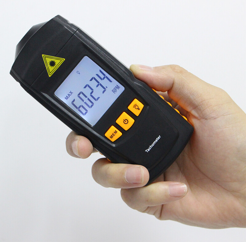 Digital Laser Tachometer Auto Range RPM Tach Meter Non-Contact LCD Backlit Gauge