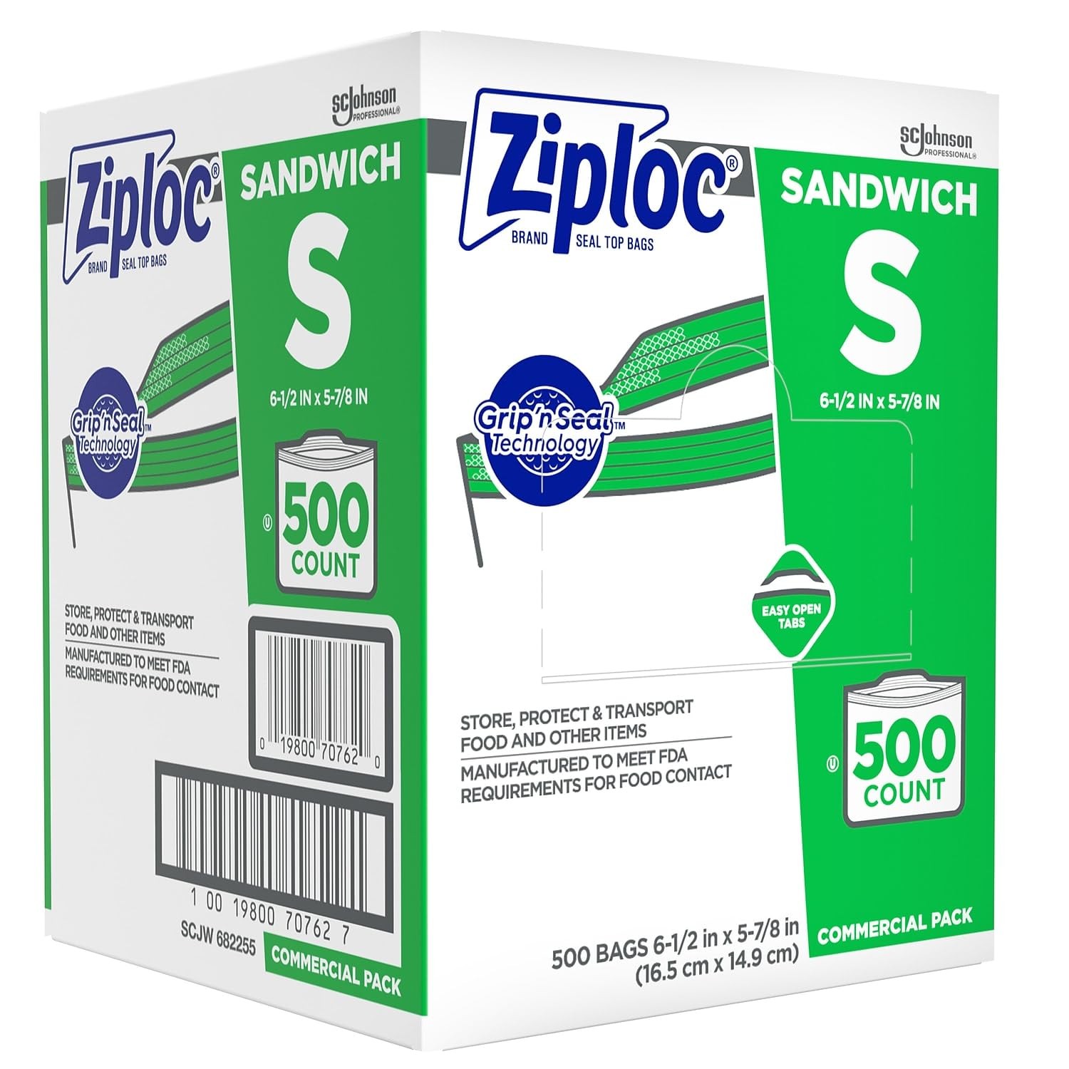Ziploc 682255 Resealable Sandwich Bags 1.2Mil 6 1/2 X 6 Clear Of 500 Sjn682255