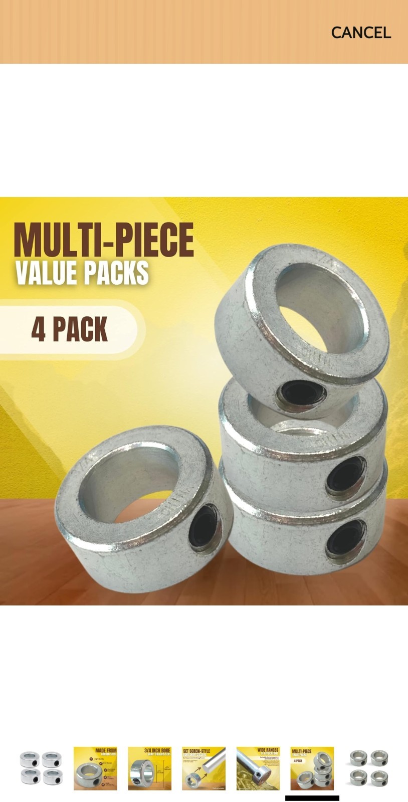 3/4” Bore (10 PCS) Set solid shaft collar, zinc plated. FREE SHIPPING