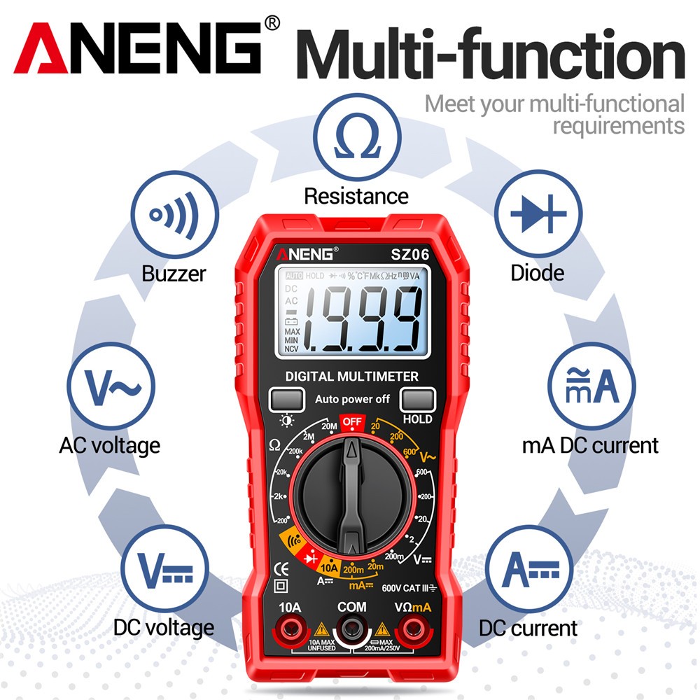 Digital Multimeter Tester AC DC Volt Ohm Amp Clamp Meter Auto Range LCD Handheld