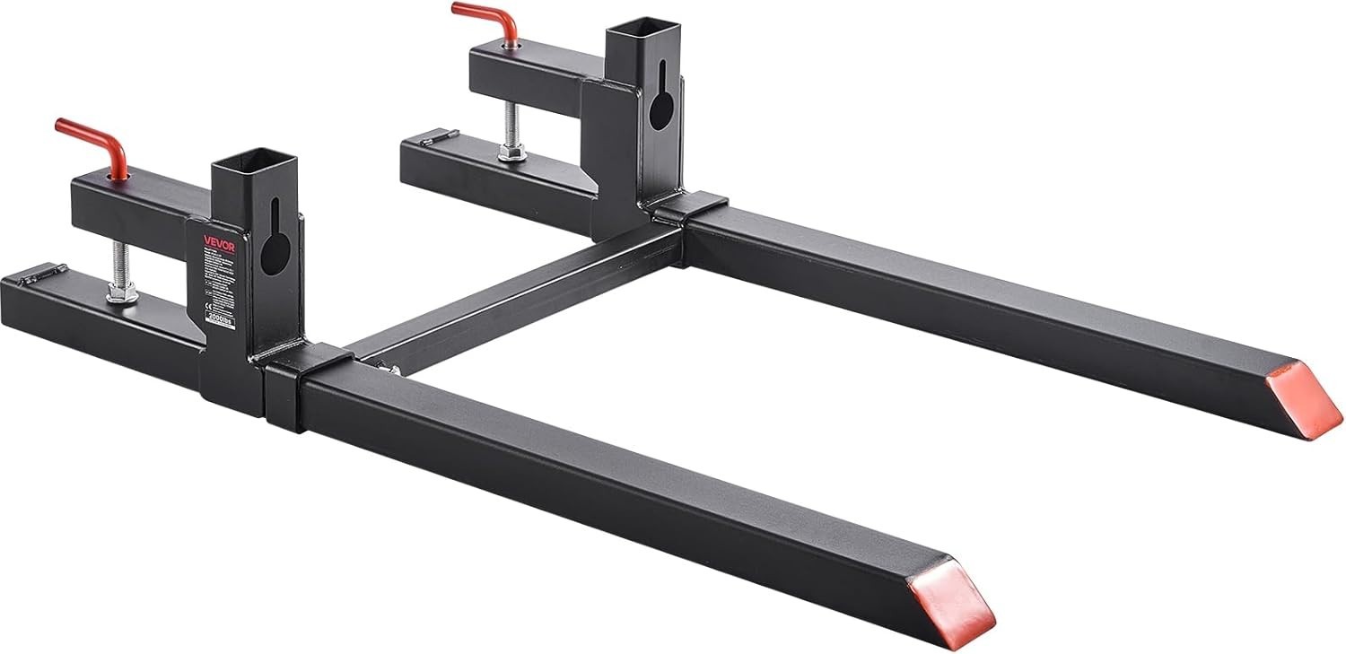 Heavy-Duty 2000 lbs Clamp-On Pallet Forks for Tractors & Skid Steers – 43-Inch