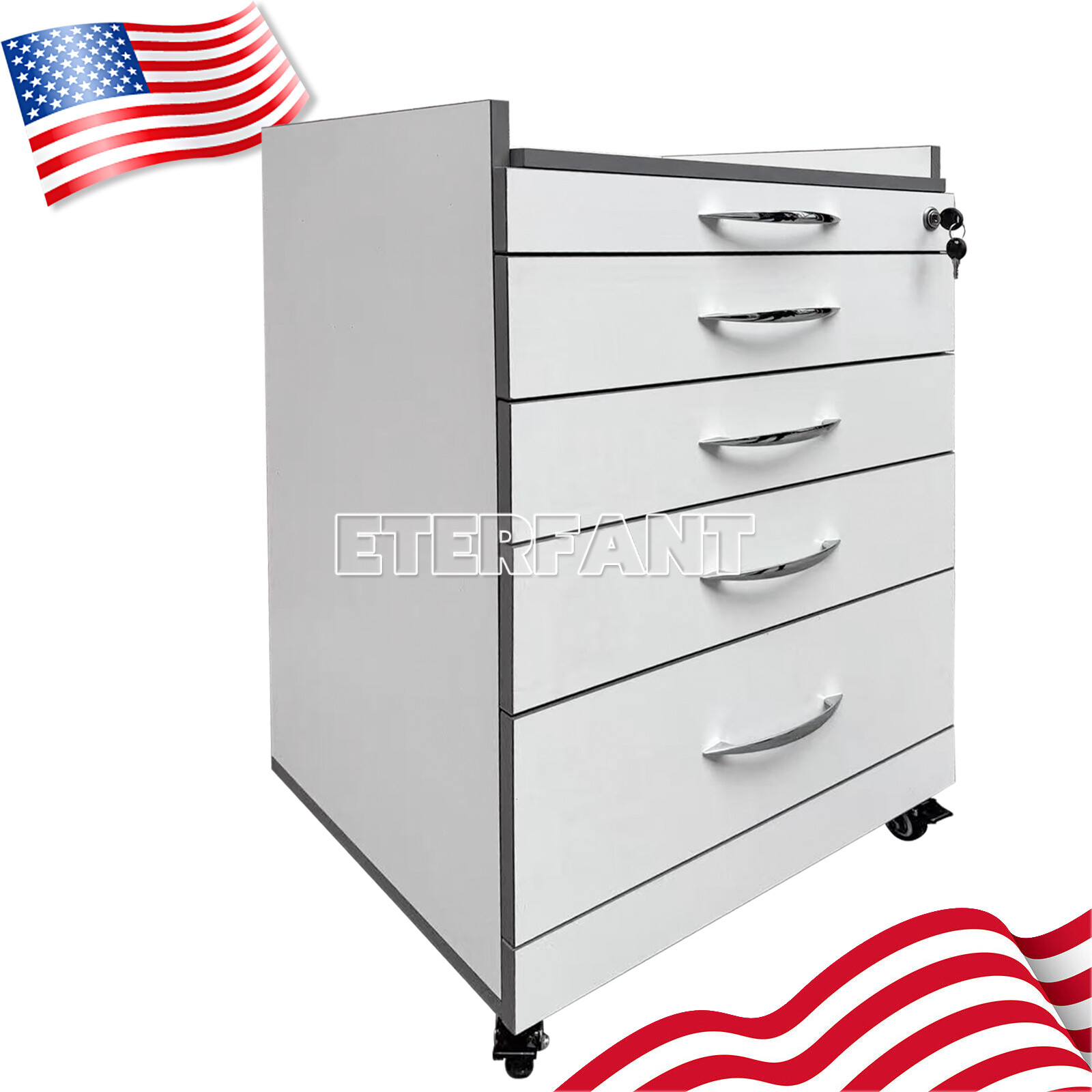 Dental Cabinet Rolling Medical Trolley Mobile Wooden Cart With Socket 4 Drawers