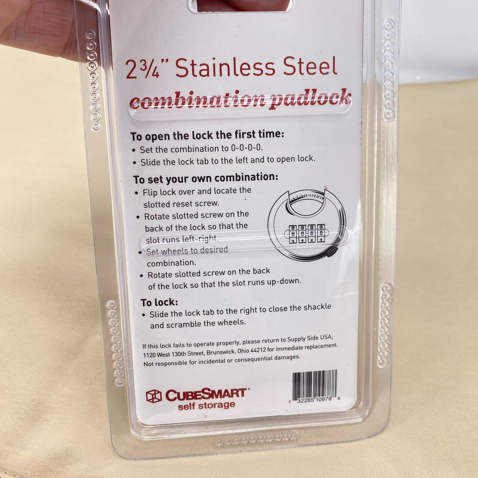 CubeSmart Stainless Steel 2 ¾» Disc Padlock CS-978 Combination Lock