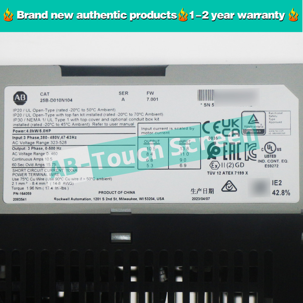 New Allen Bradley 25B-D010N104 PowerFlex 525 4kW 5Hp AC Drive Variable Frequency
