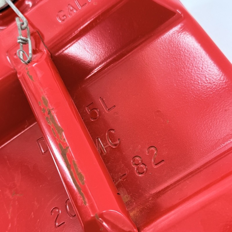 Vintage Blitz 2.5 Gallon Spare Fuel Tank Gas Can Red Metal w/ Yellow Tray