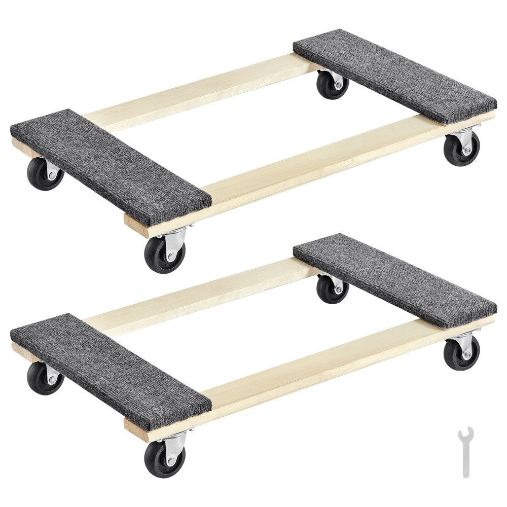 2Pcs Hardwood Furniture Dolly 1000LBS 18″×30″ 3″ PP Swivel Casters