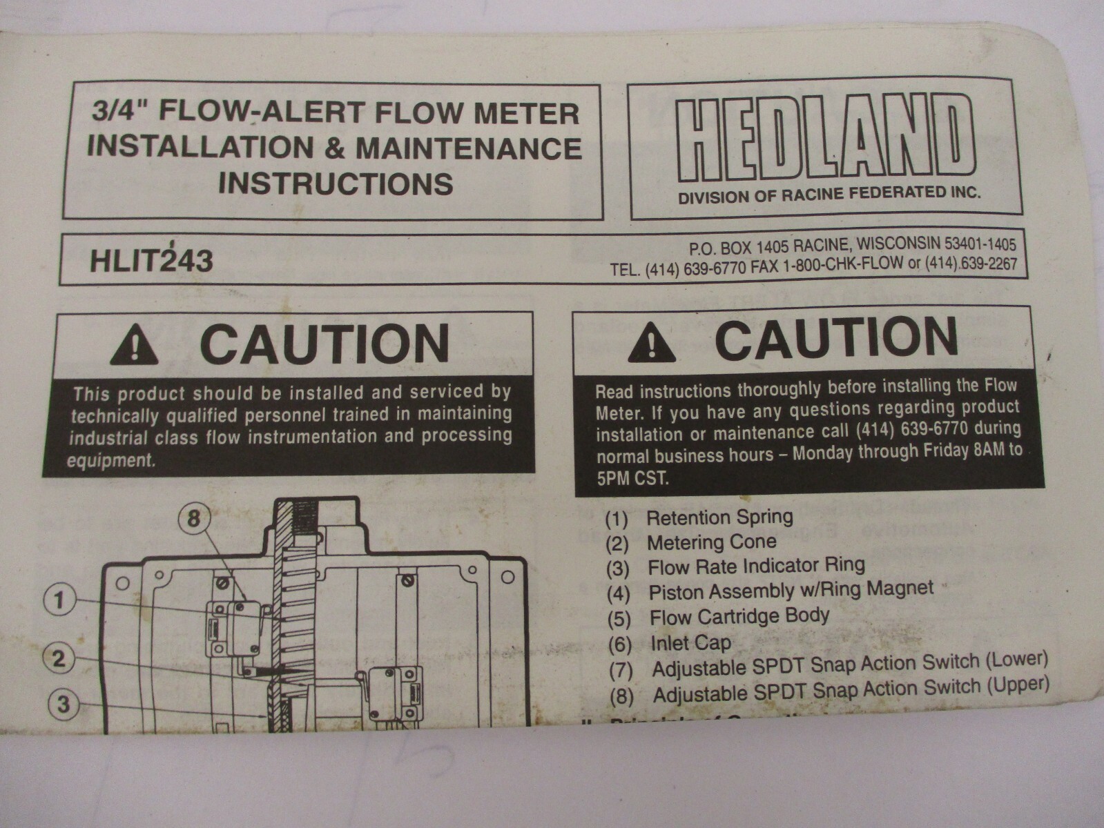 New Hedland Flow-Alert Flow Meter With Electrical Signal H782-309-S7127 A2940MO