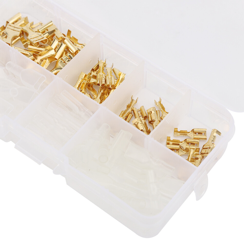 120Pcs 6.3mm 4.8mm 2.8mm Gold Copper Wire Terminal Connector Kit With Sleeve