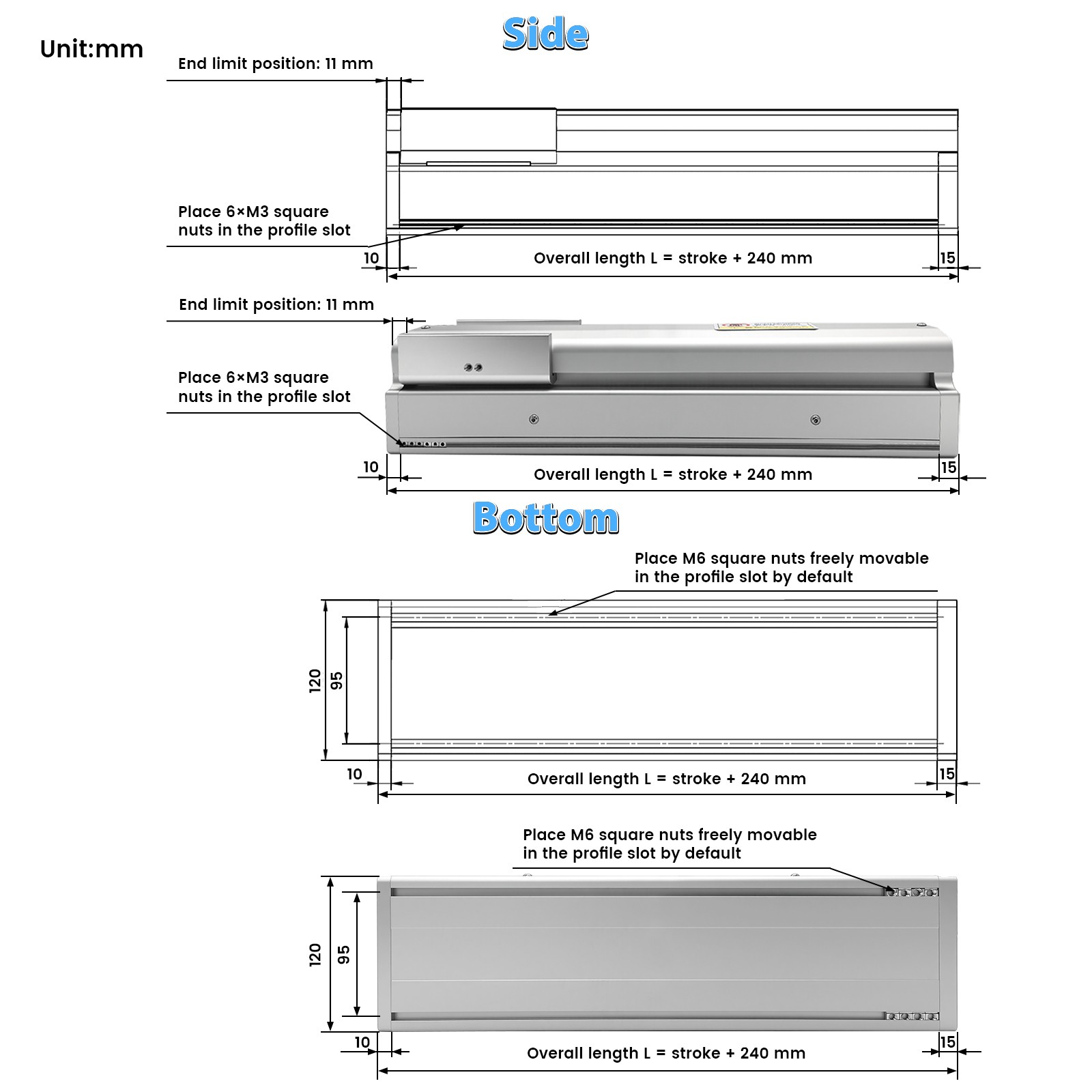 Heavy Duty Fully Sealed Ball Screw Slide Table 100-220lb CNC Linear Module Stage