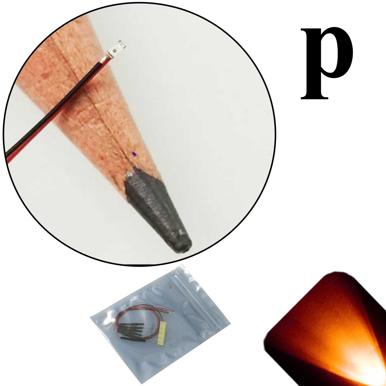 100 x 12v 0402 1005 Orange Amber Pico SMD LED Pre-Wired Light Soldered Leads 9v