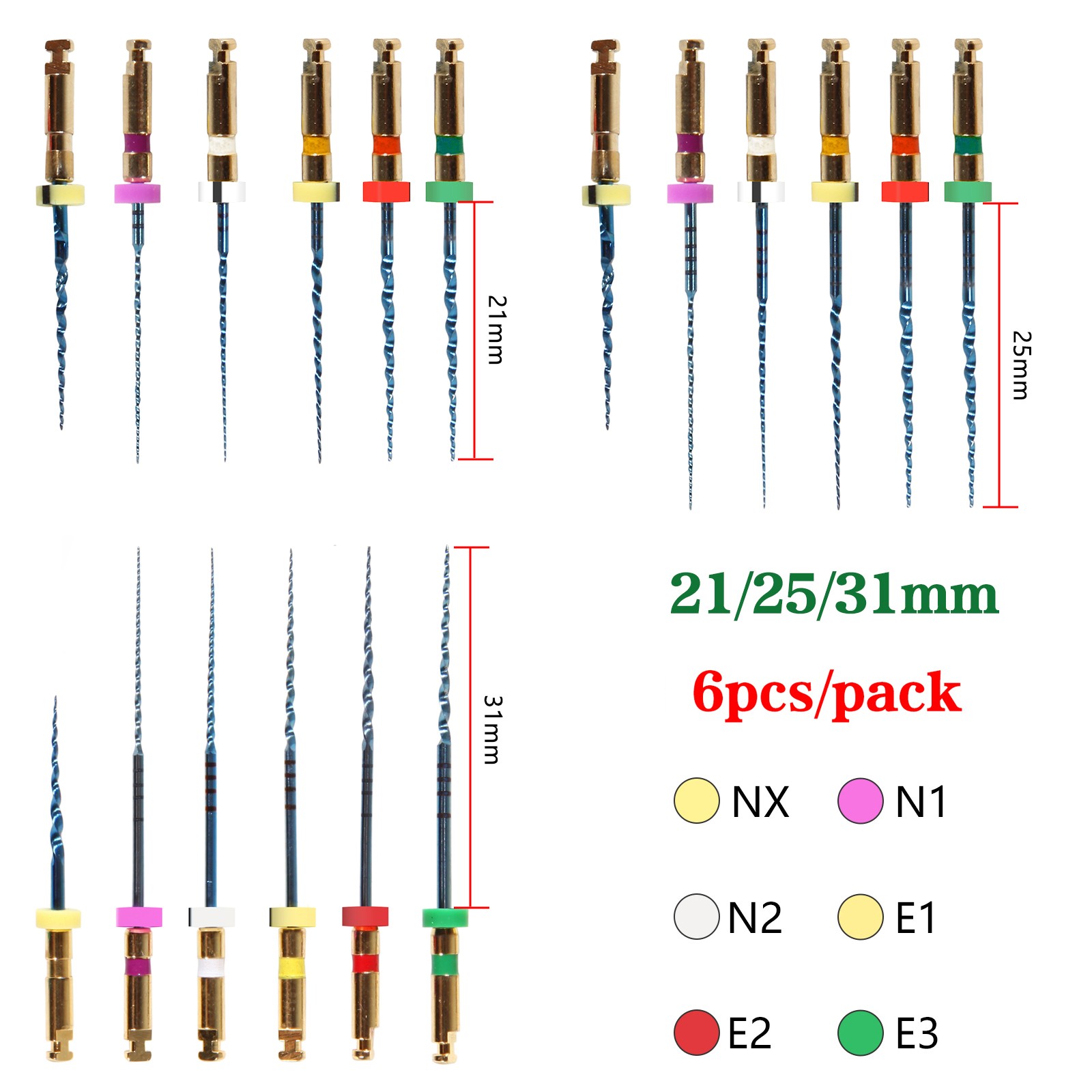 Dental Endodontic Rotary Taper Endo 6Pc Engine NITI Files 21/25/31MM