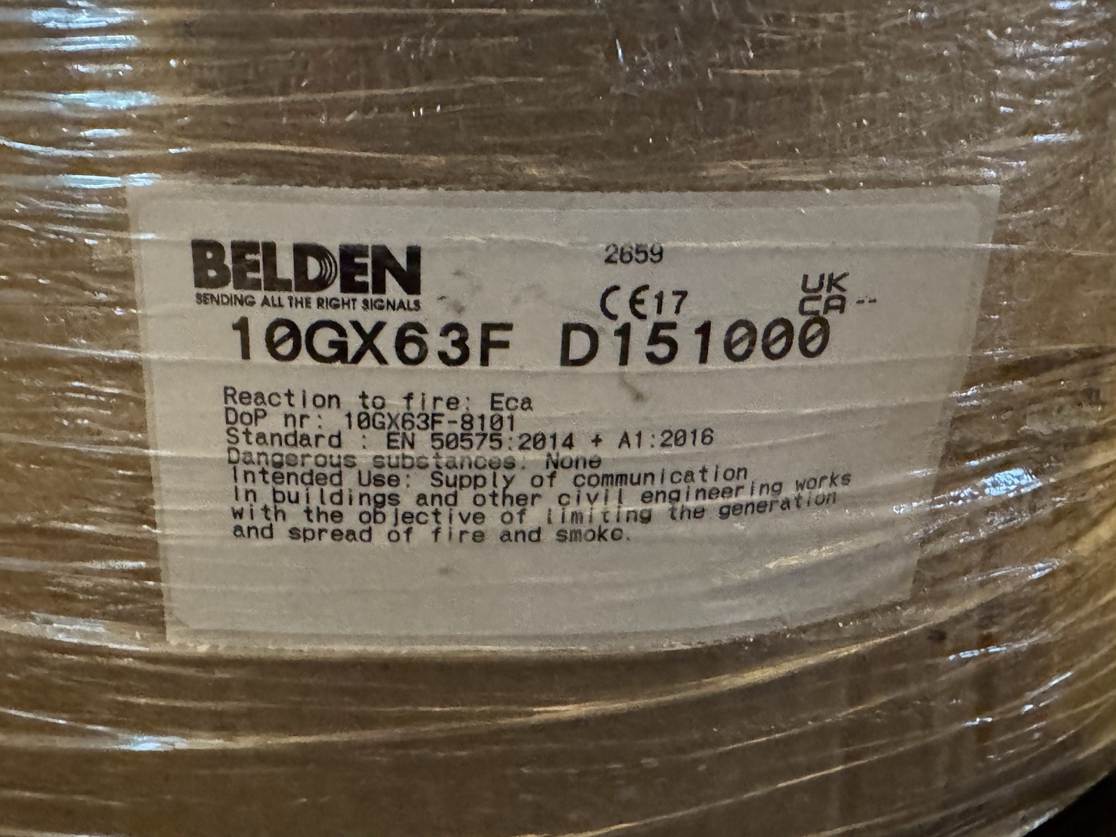 Belden 10GX63F Cat6A CMP Network Cable 4PR 23 AWG Copper 1000 ft Beige