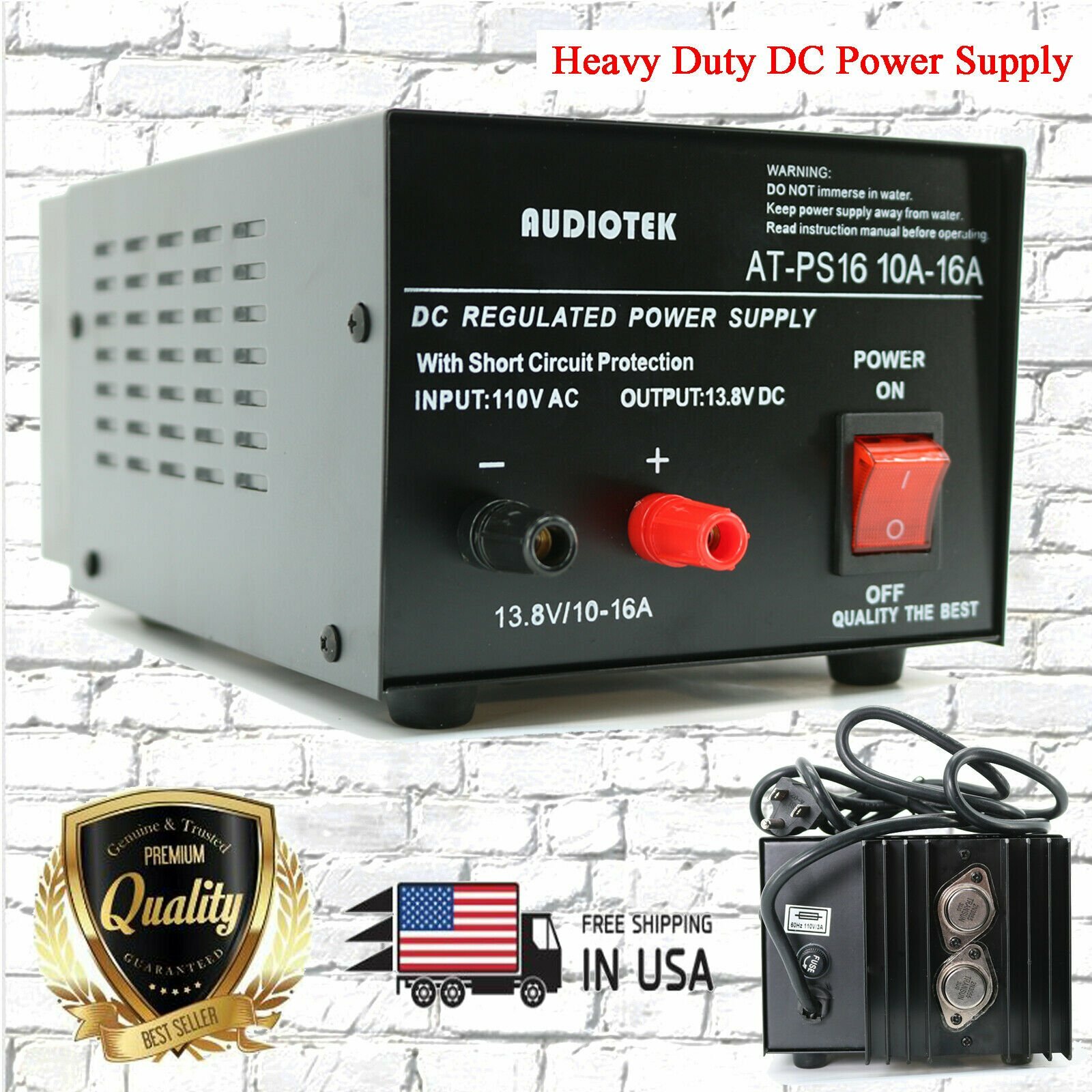 AT-PS16 13.8V 16A amp Heavy Duty DC Regulated Power Supply Grade with Cable New