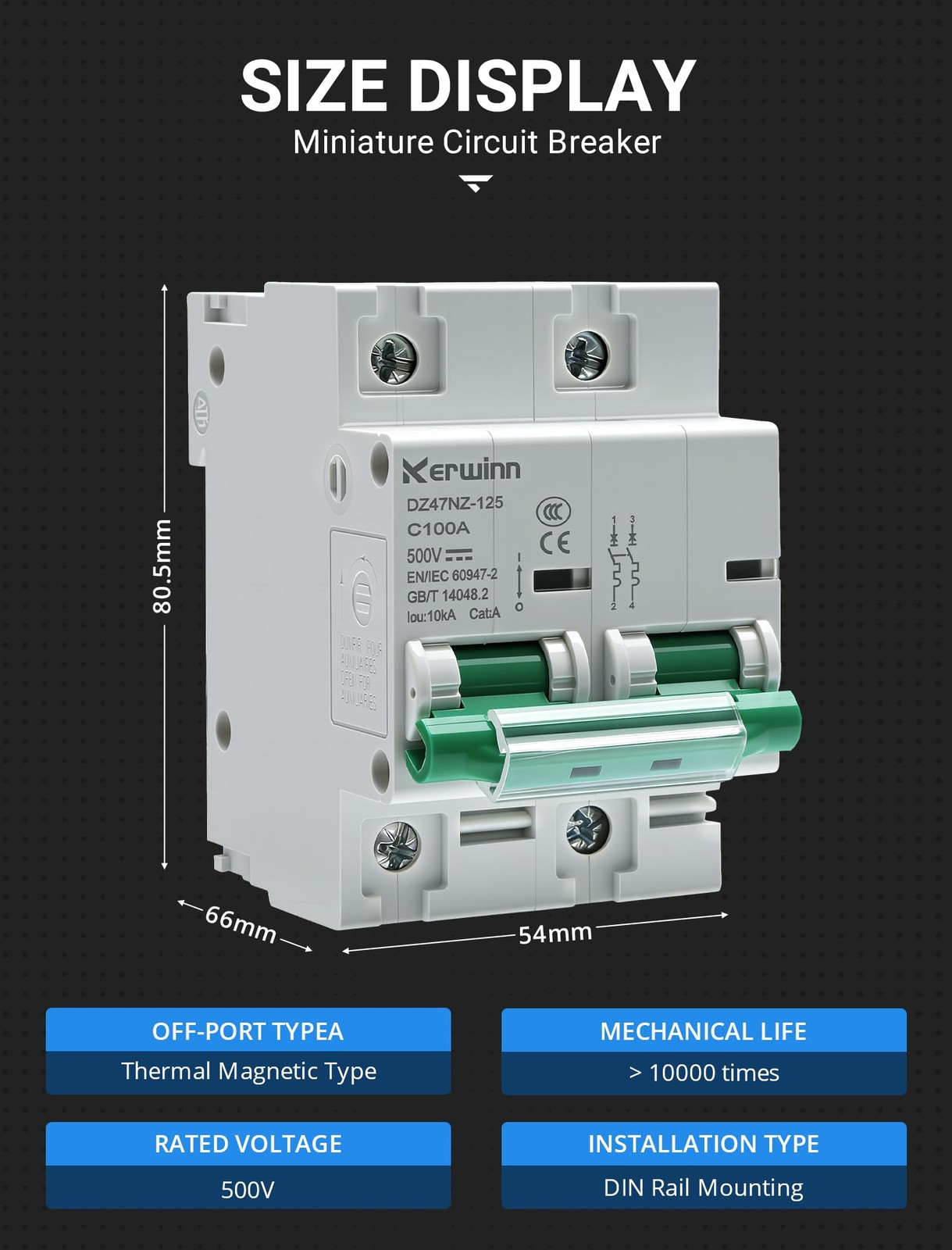 Miniature Circuit Breaker 500V DC Circuit Breaker 2Pole 125Amp din Rail Break…