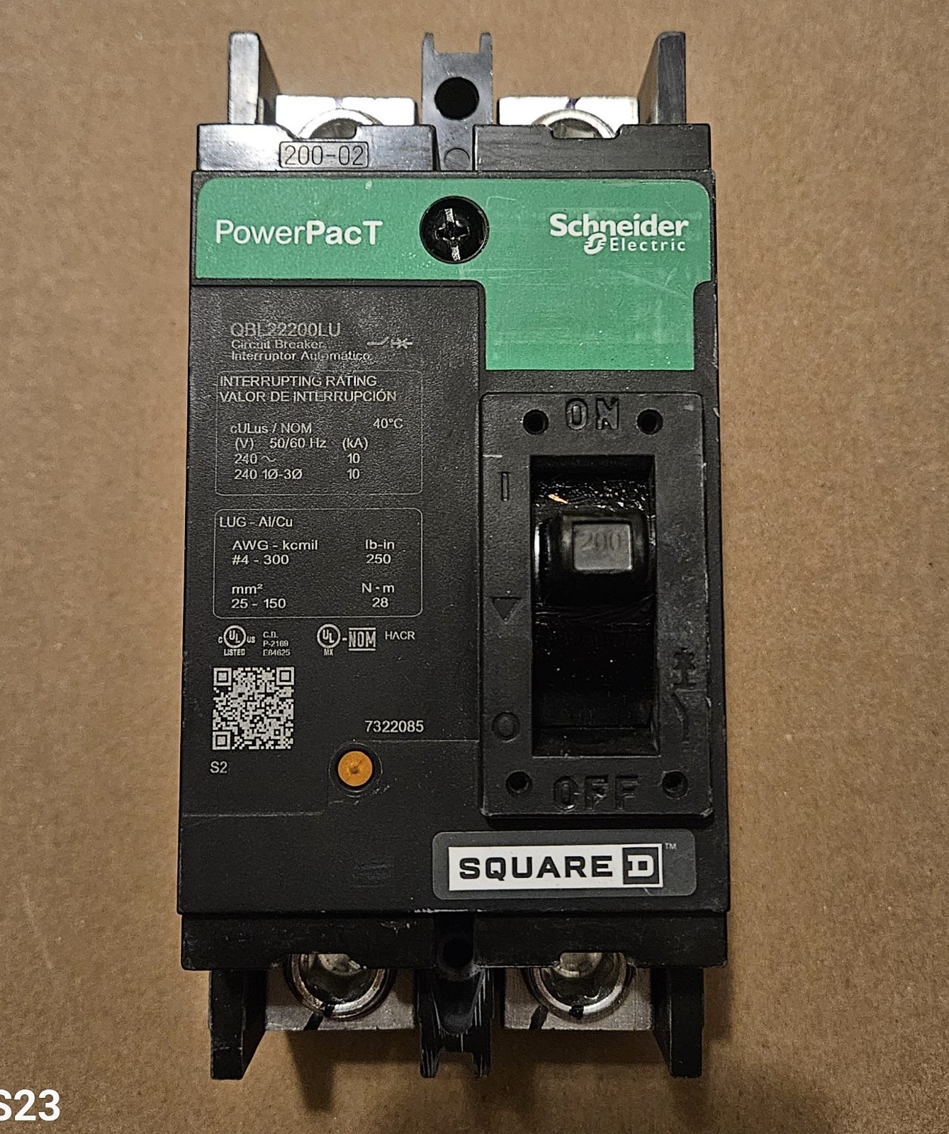 SQUARE D POWERPACT QB 200AMP 2-POLE 240V MAIN CIRCUIT BREAKER QBL22200LU