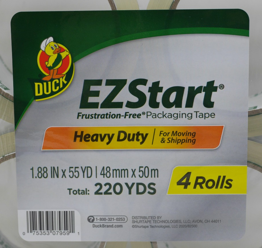 Duck Brand EZStart Heavy Duty Packing Tape Refill, 4 Rolls, 1.88 In x 55 Yd