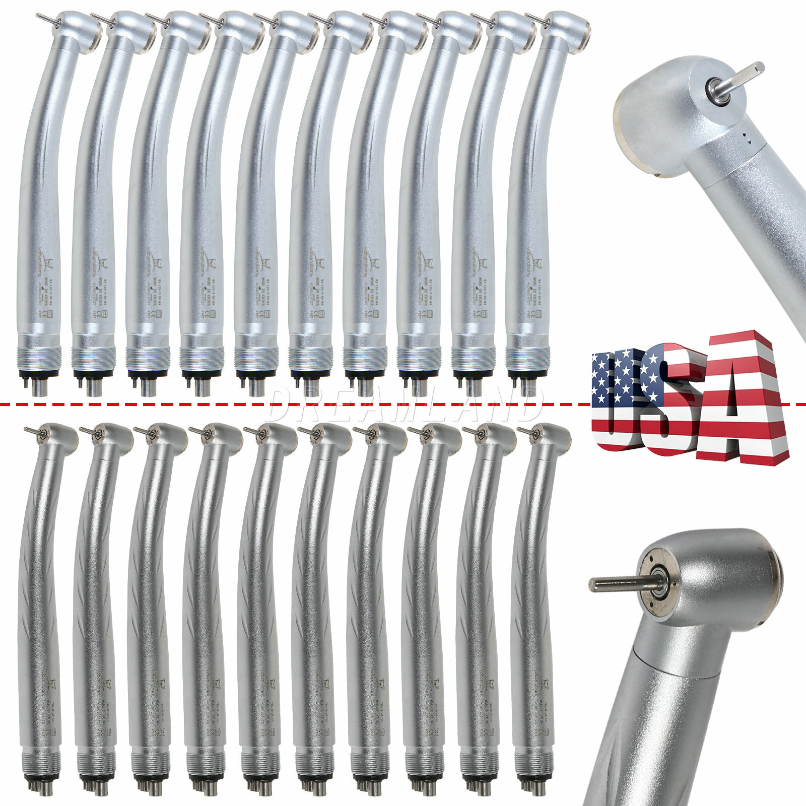 Dental High Speed (LED) Handpiece Push Single/Triple Way Spray 4 Holes e’r