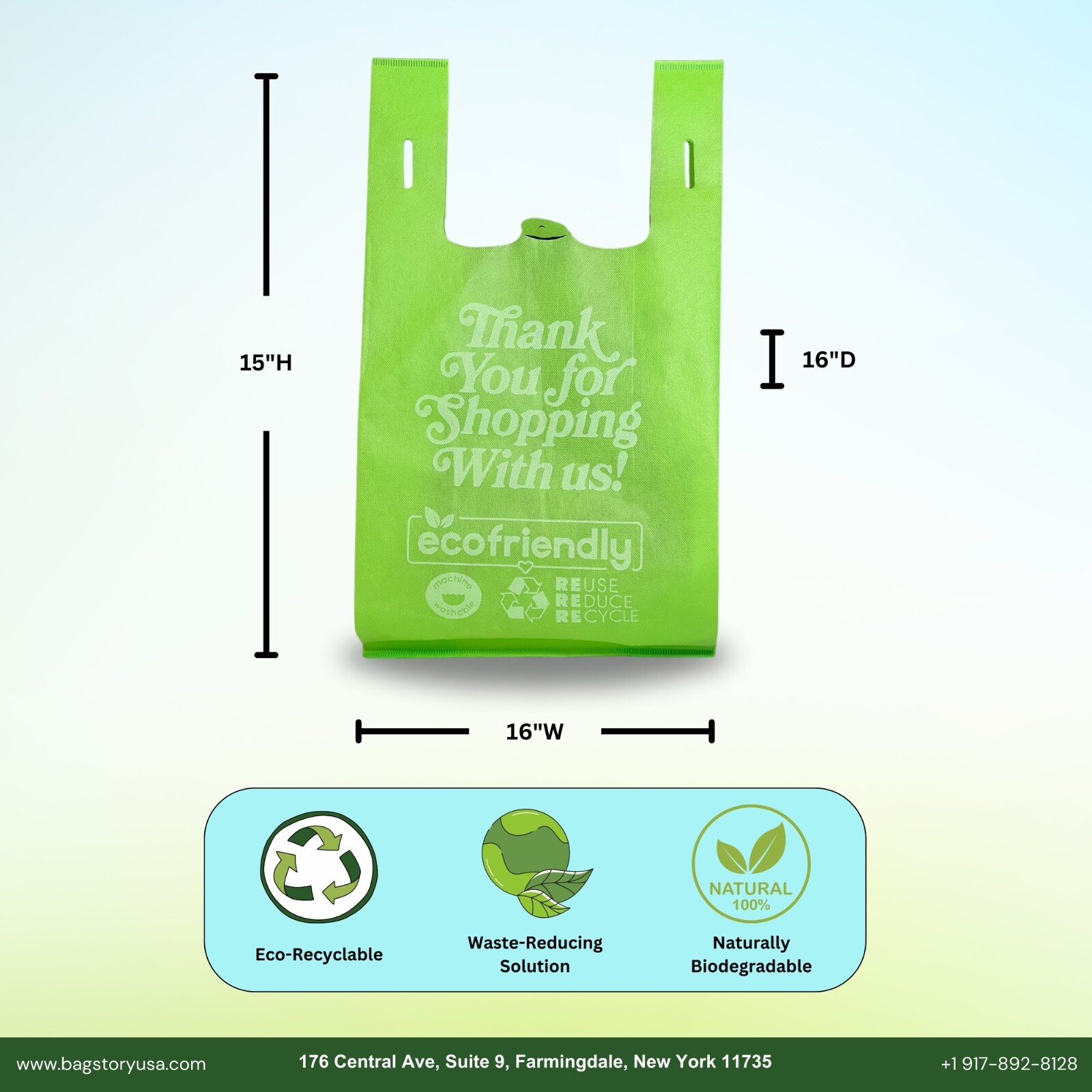 Reusable Non Woven Grocery T-Shirt Shopping Tote Bag, 45GSM – Large 1/6