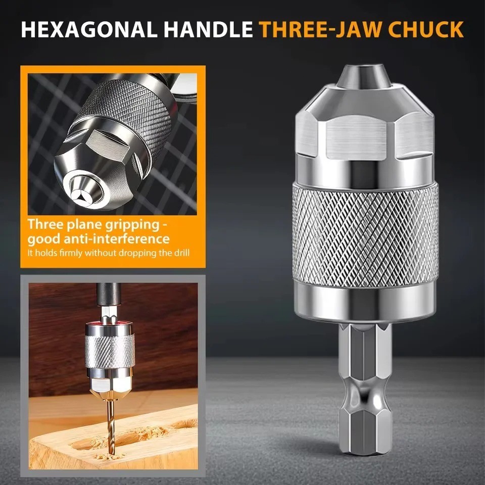 1/4″ Hex Shank Keyless Drill Chuck Adapter Quick Change Converter 0.3mm-6.5mm