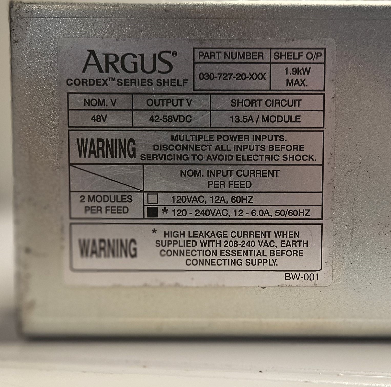 ALPHA CORDEX 030-727-20 MODULAR POWER SHELF 3Mdl 19″ 48V-650W 120-240VAC INPUT