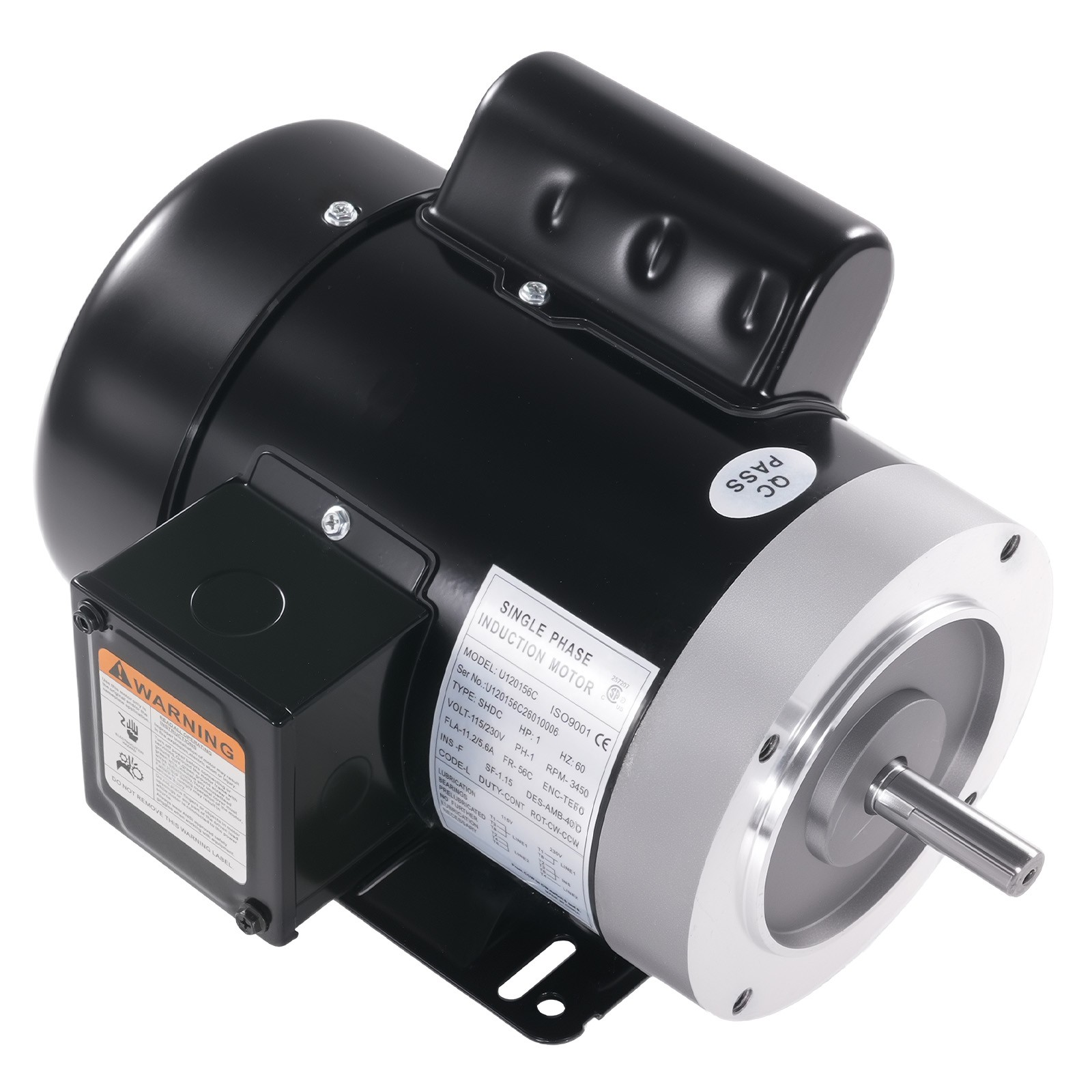 1HP Electric Motor 3450RPM AC115V/230V 56C Frame 1-Phase 5/8″ Keyed Shaft CCW