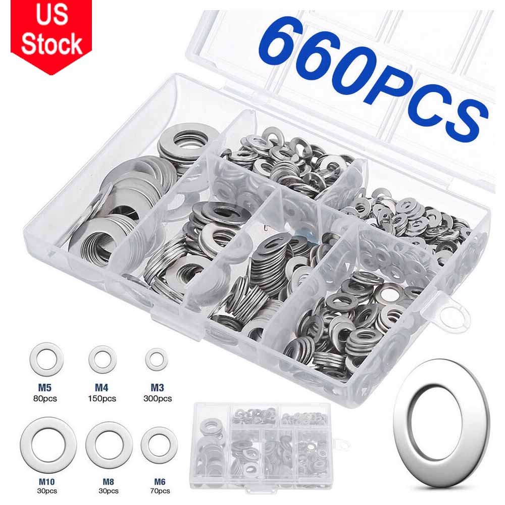 Flat Washer 304 Stainless Steel Washers Assortment Set Value Kit,660 Pieces Set