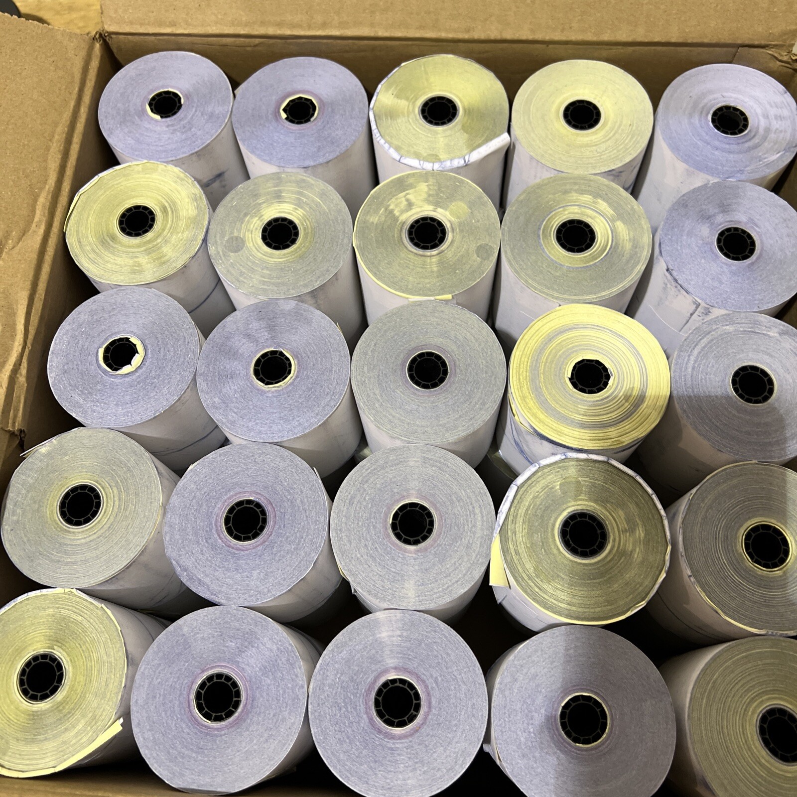 50/CS Iconex Impact Printing Carbonless Paper Rolls, 3″ x 90 ft, White/Canary